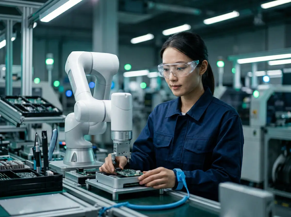 High-tech assembly line worker